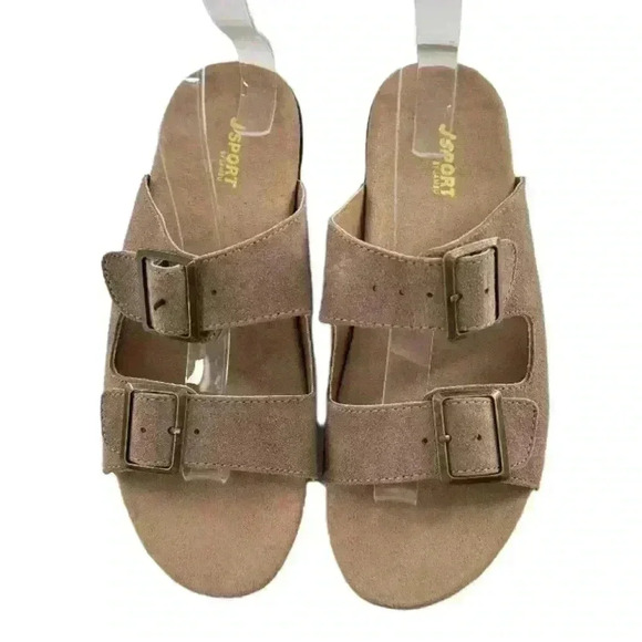 J sport by Jambu womens Carina sandals size 9 brown suede double buckle slides - Picture 1 of 12